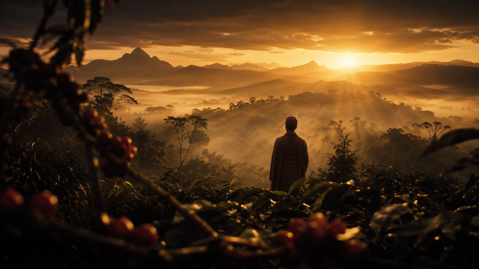 Ethiopian coffee highlands at dawn
