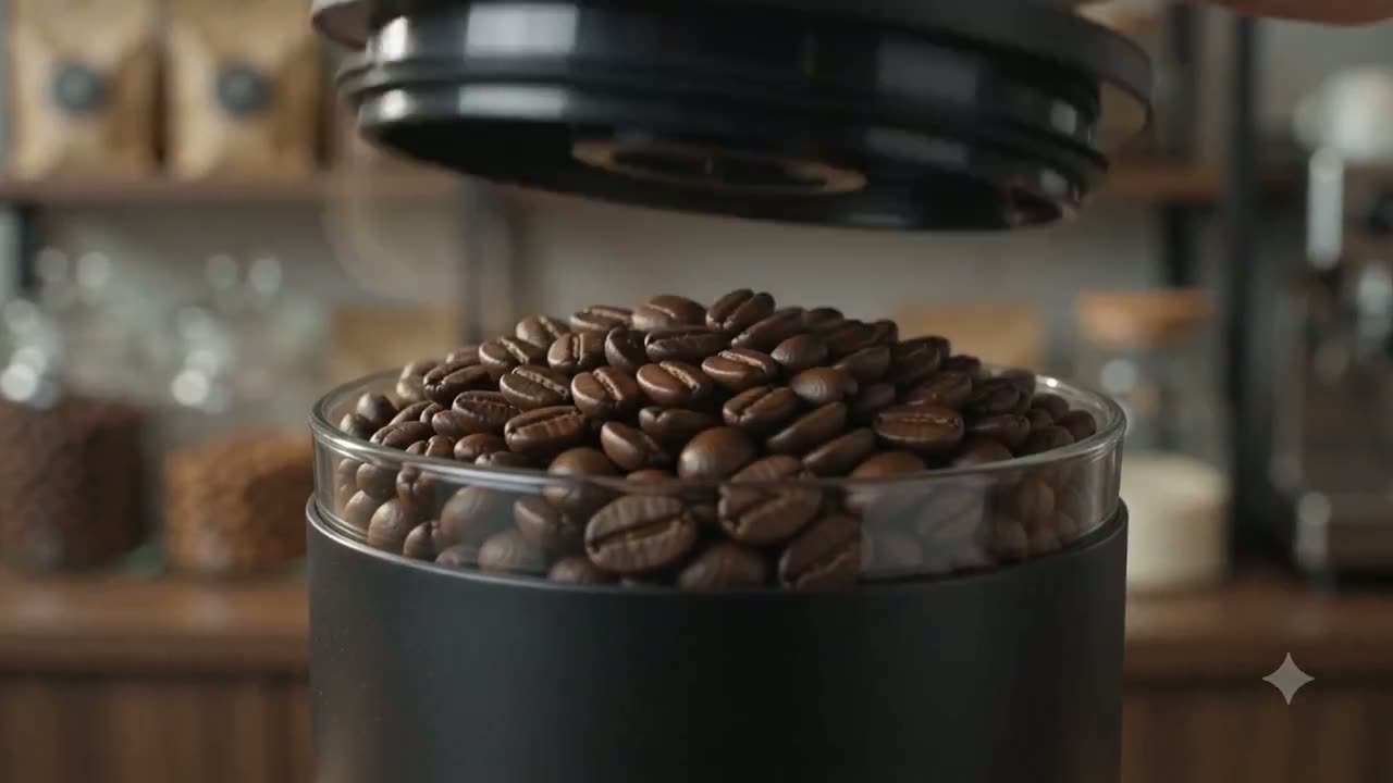 Close-up of beans in a precision grinder